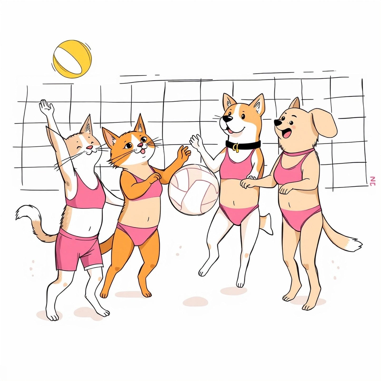 animals playing vollyball Can cooler