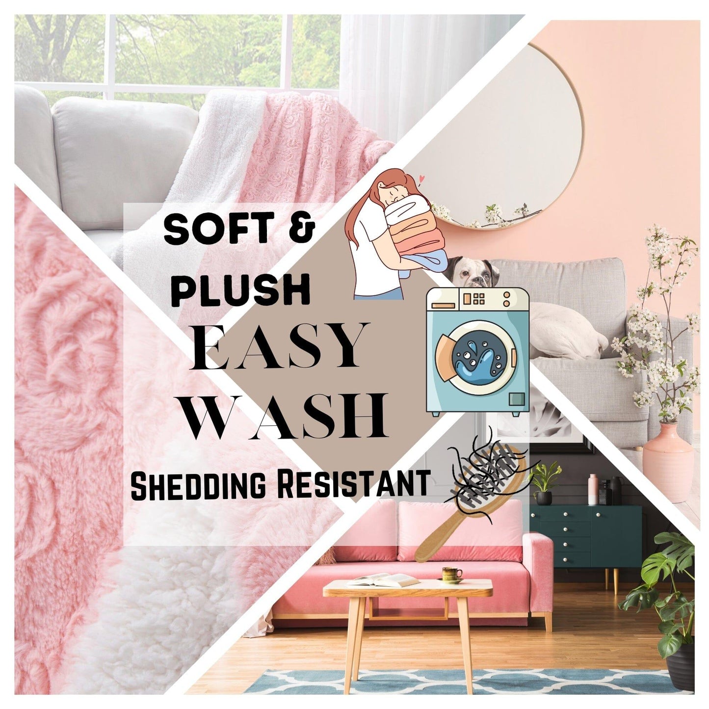 Bedding Luxury Blossom Pink Rose Buds Pink Sherpa Backside Faux Fur Throw Blanket (BL-171752)