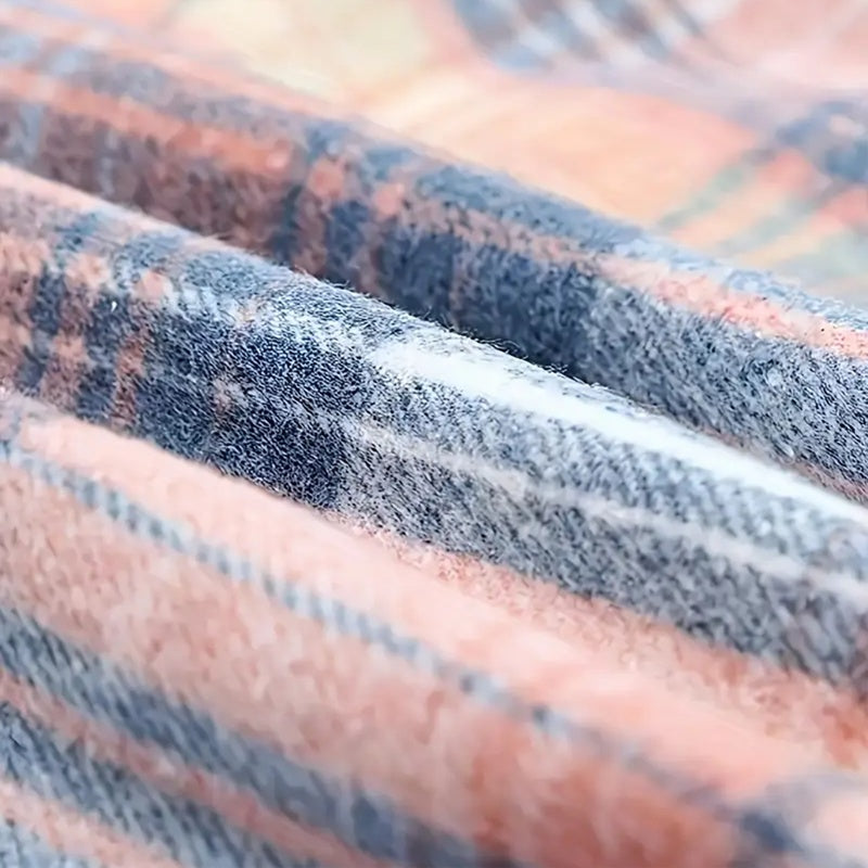 Women's Plaid Button-Up Long Sleeve Jacket Fall Winter  Flap Button Pocket Design Casual Hooded Fleece-Lined Warm Coat