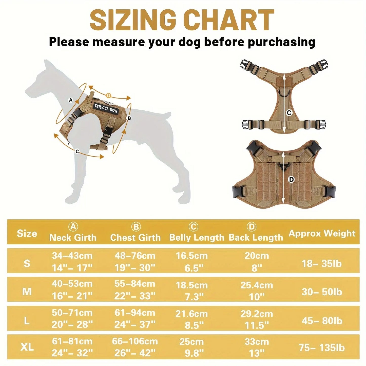 American Local Tactical Pet Service Dog Harness Vest Adjustable Reflective Dog Harness Metal Buckle Hiking Training