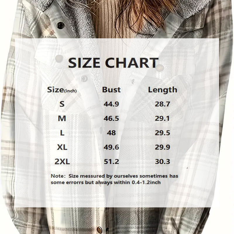 Women's Plaid Button-Up Long Sleeve Jacket Fall Winter  Flap Button Pocket Design Casual Hooded Fleece-Lined Warm Coat