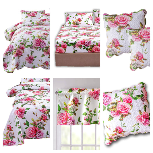 Bedding Bed in a Bag Bundle Set - Romantic Roses Lovely Blooming Floral Bedding Set (JHW-879)