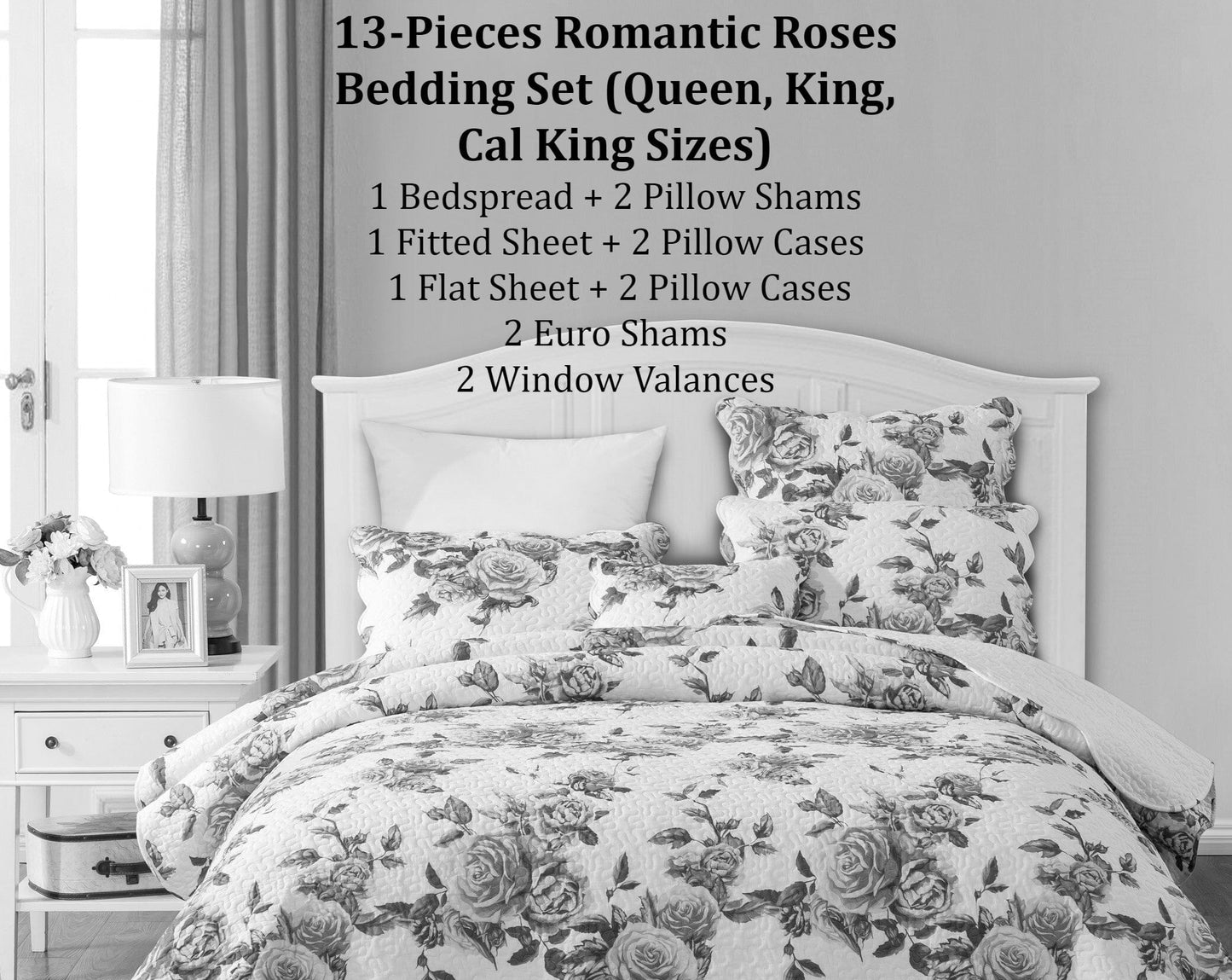 Bedding Bed in a Bag Bundle Set - Romantic Roses Lovely Blooming Floral Bedding Set (JHW-879)