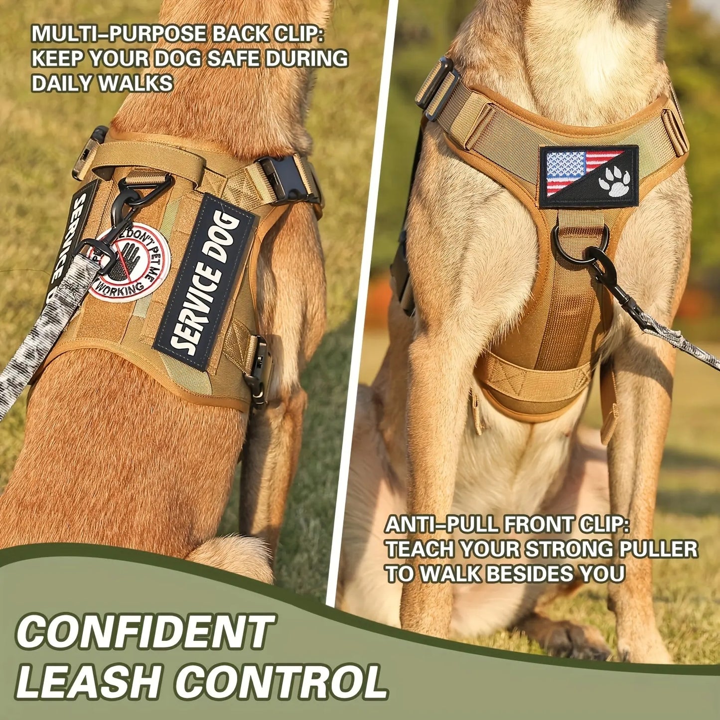 American Local Tactical Pet Service Dog Harness Vest Adjustable Reflective Dog Harness Metal Buckle Hiking Training