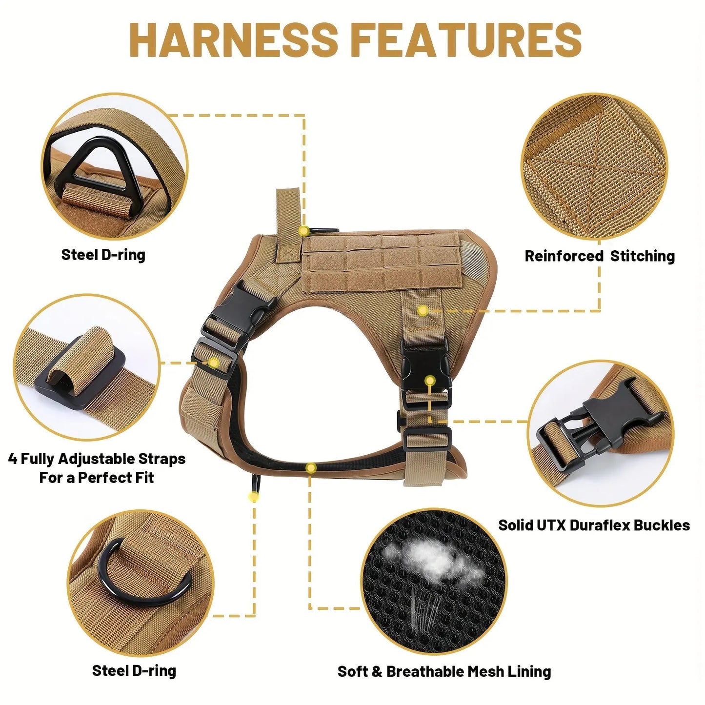 American Local Tactical Pet Service Dog Harness Vest Adjustable Reflective Dog Harness Metal Buckle Hiking Training
