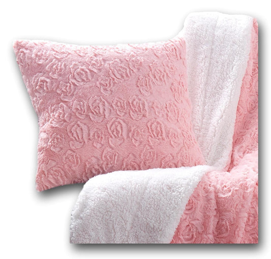 Bedding Rosey Pastel Blossom Pink Faux Fur Euro Throw Pillow Cover (171752)