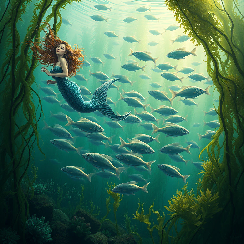 mermaid with school of fish Can cooler