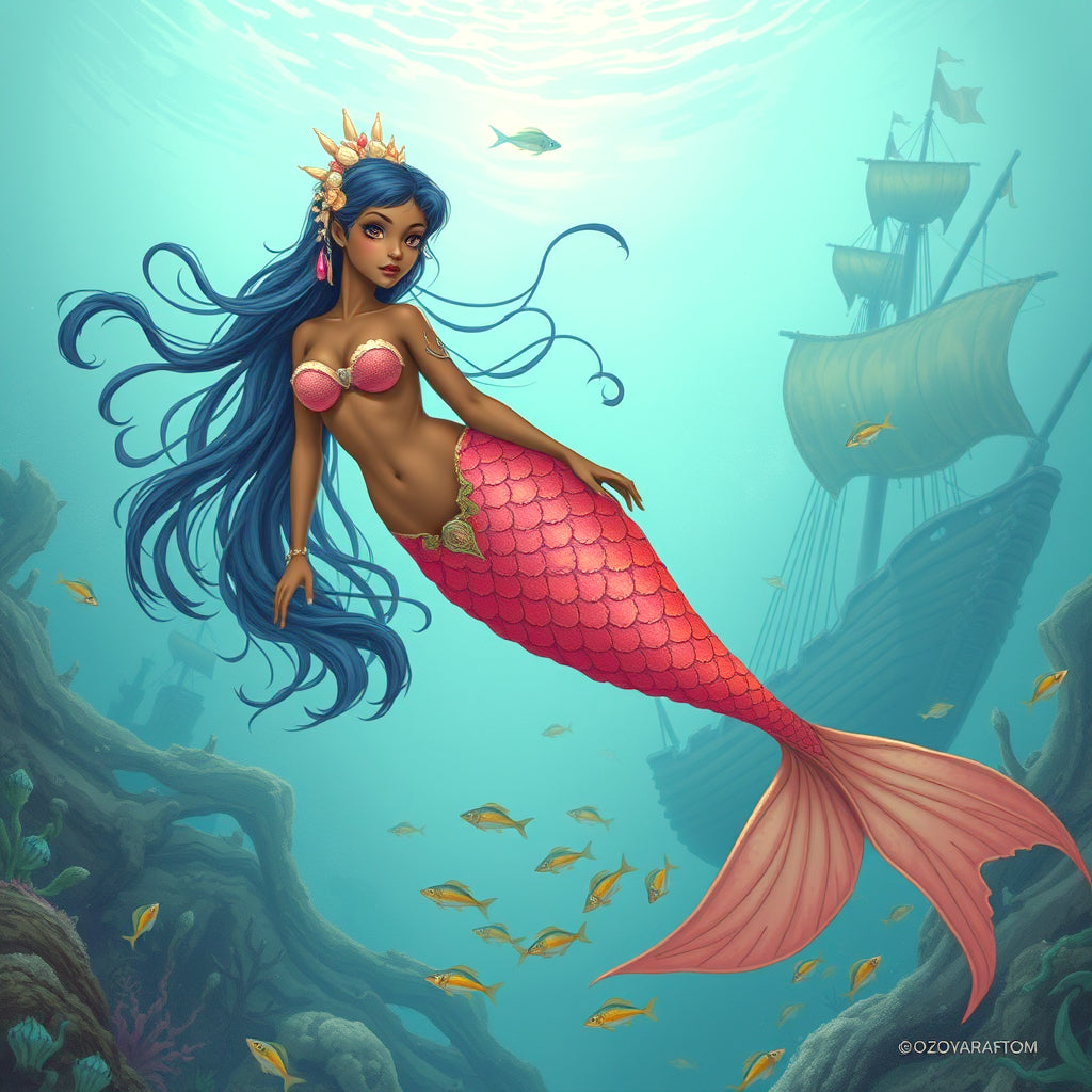 mermaid with sunken pirate ship Can cooler