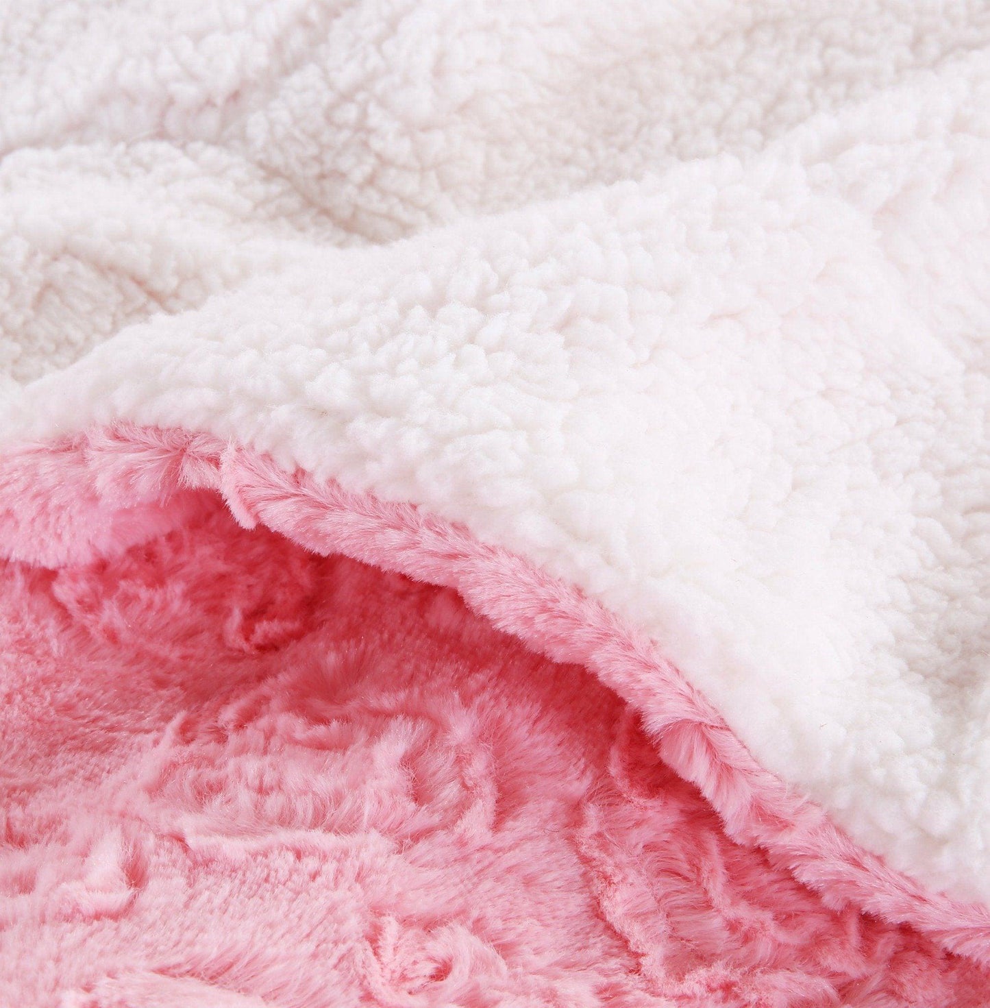Bedding Luxury Blossom Pink Rose Buds Pink Sherpa Backside Faux Fur Throw Blanket (BL-171752)